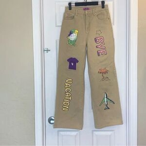 Edikted Tan Vacay Artsy Graphic Print 5 Button Fly Denim Jeans Size Medium